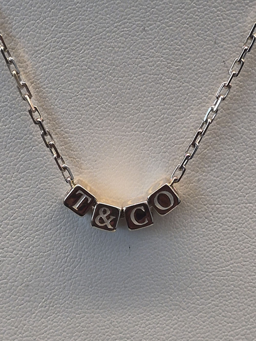 Tiffany & Co Sterling Silver New In Box,  ERA T & CO Block CUBES Pendant 18"